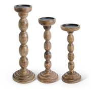 BROWN WOOD SPINDLE CANDLE HOLDER -SM