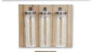 WOOD PLAQUE W/ 3 GLASS BOTTLES
