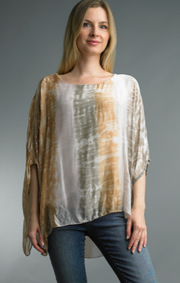 PRINT SILK TOP -BEIGE