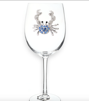 BLUE CRAB JEWELED WINE GLASS