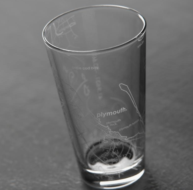 PLYMOUTH MA MAP PINT GLASS