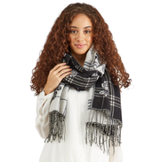 PLAID ROSES SCARF W/ TASSELS