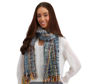 MULTICOLORED HAND KNIT SCARF W/TASSEL