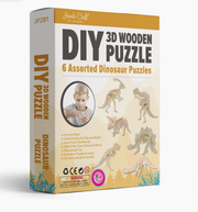 WOODEN PUZZLE DINOSAUR-6CT