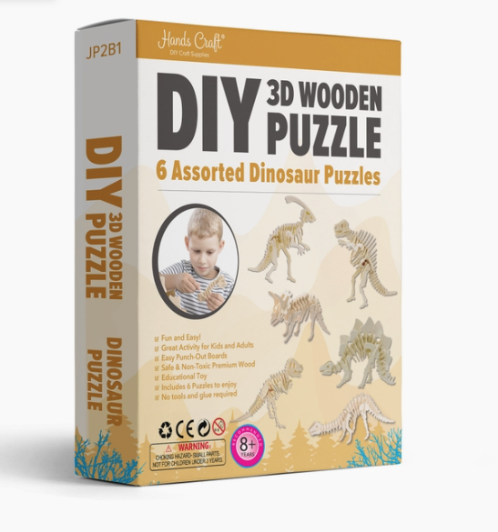 WOODEN PUZZLE DINOSAUR-6CT