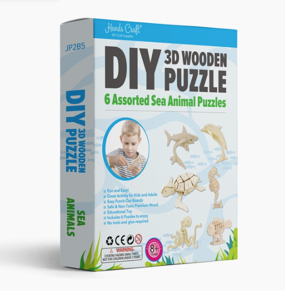 WOODEN PUZZLE SEA ANIMALS-6CT