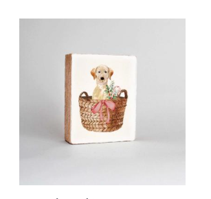 WATERCOLOR PEEKING PUPPY  WOODEN BLOCK