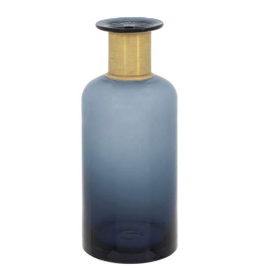 GLASS VASE -BLUE W/ GOLD-12"